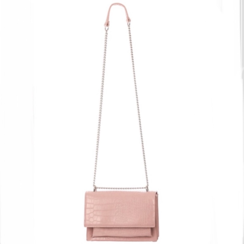 "Emily" Pink Croc Embossed Handbag - Picture 5 of 8